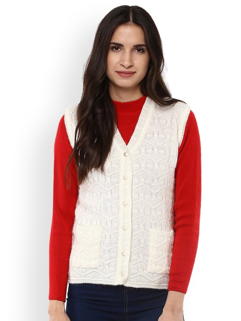 

Cayman Women Off-White Self Design Sweater Vest