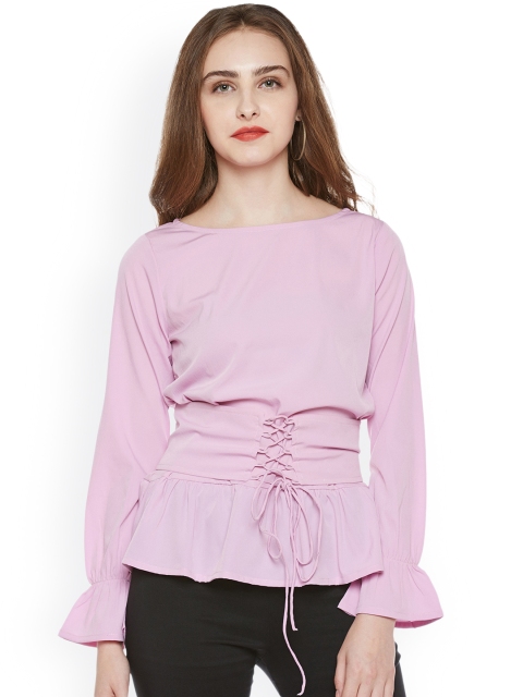 

THE SILHOUETTE STORE Women Pink Solid Cinched Waist Top