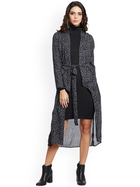 

SILOUETTES Grey & Black Animal Print Longline Shrug