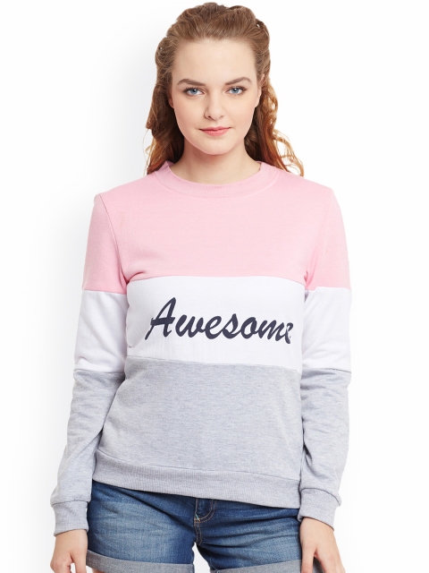 

THE SILHOUETTE STORE Women Pink & Grey Colourblocked Sweatshirt