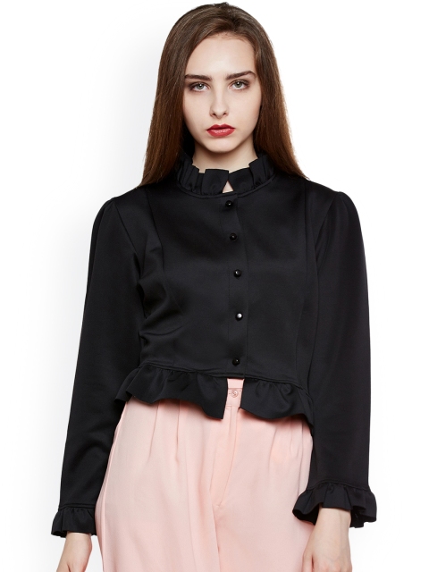 

THE SILHOUETTE STORE Women Black Solid Jacket