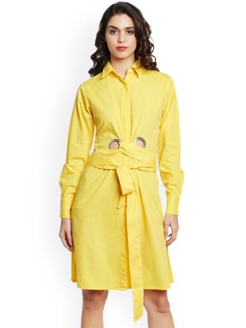 

THE SILHOUETTE STORE Women Yellow Solid Shirt Dress