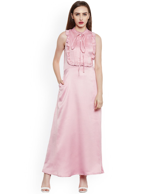 

THE SILHOUETTE STORE Women Pink Solid Maxi Dress