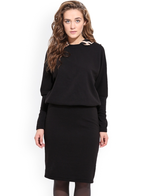 

THE SILHOUETTE STORE Women Black Solid Drop-Waist Dress