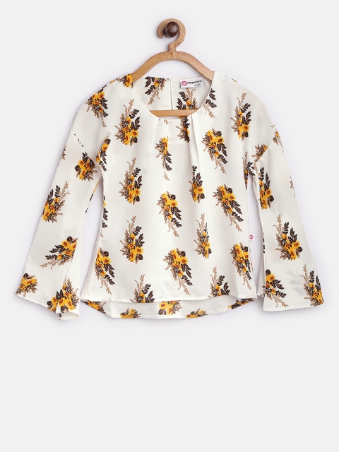 

Peppermint Girls Off-White & Yellow Floral Print Top