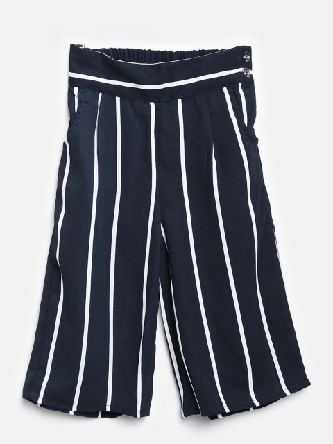 

Peppermint Girls Navy & White Striped Straight Palazzos, Navy blue