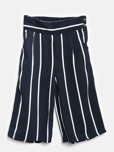 

Peppermint Girls Navy & White Striped Straight Palazzos, Navy blue