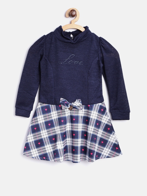 

Peppermint Girls Navy Checked A-Line Dress, Navy blue