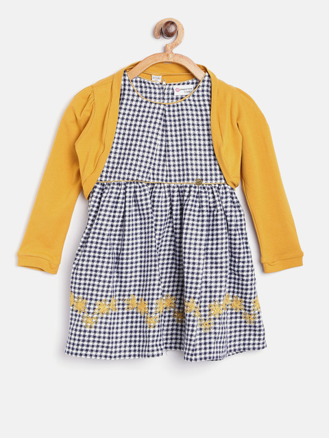 

Peppermint Girls Navy Blue & White Checked Fit and Flare Dress