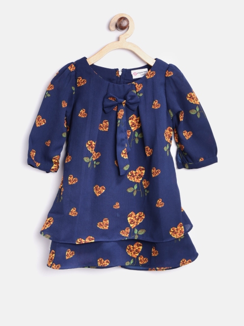 

Peppermint Girls Navy Floral Print Layered A-Line Dress, Navy blue