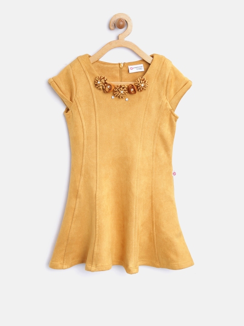 

Peppermint Girls Mustard Yellow Solid A-Line Dress