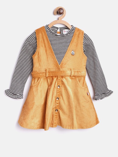 

Peppermint Girls Mustard Yellow Solid Fit & Flare Dress