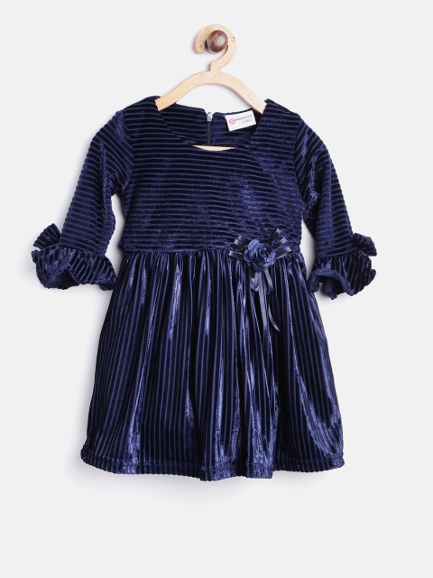 

Peppermint Girls Navy Blue Self-Striped Fit and Flare Dress