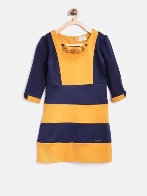 

Peppermint Girls Mustard Yellow & Navy Colourblocked A-Line Dress