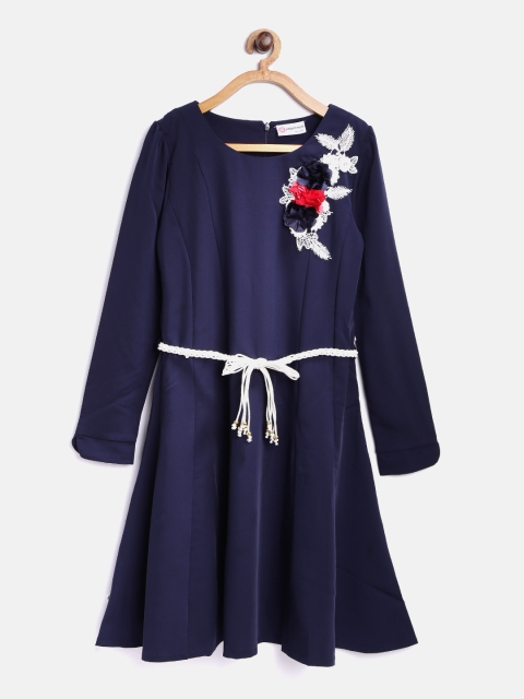 

Peppermint Girls Navy Solid A-Line Dress, Navy blue