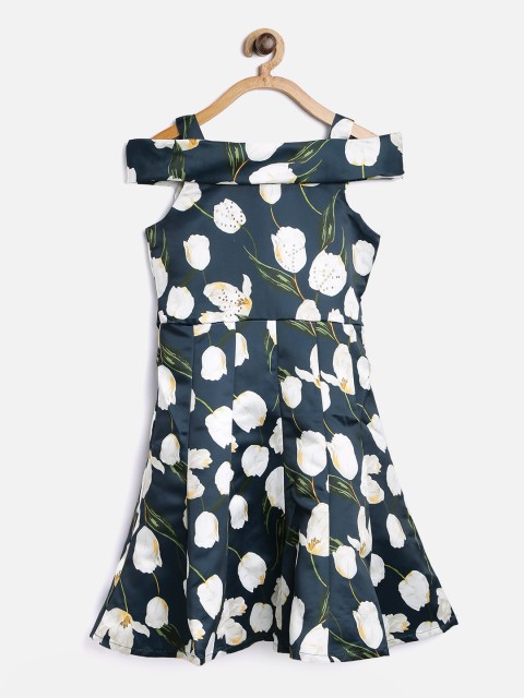 

Peppermint Girls Teal Green Floral Print Fit and Flare Dress