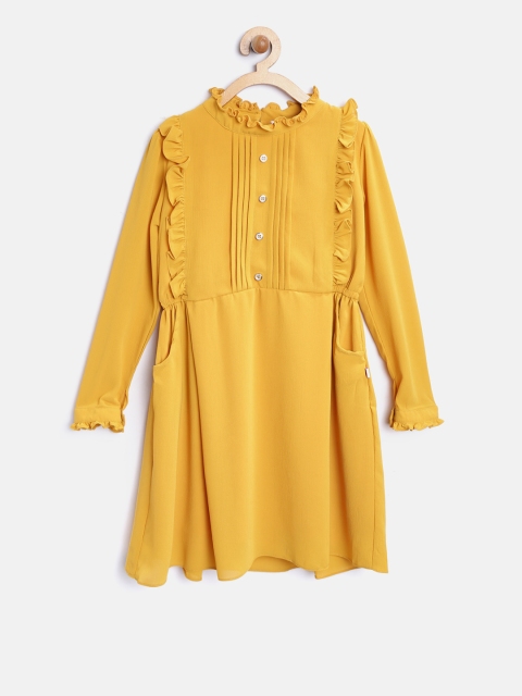 

Peppermint Girls Mustard Yellow Solid Fit & Flare Dress