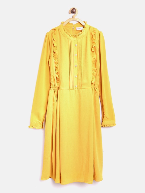 

Peppermint Girls Mustard Yellow Solid Fit & Flare Dress