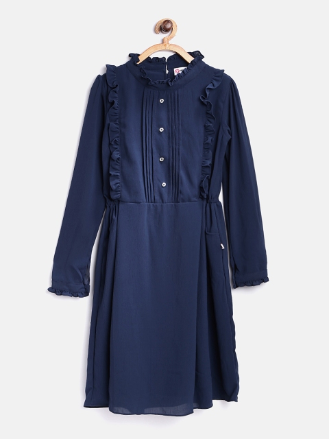 

Peppermint Girls Navy Solid Fit & Flare Dress, Navy blue