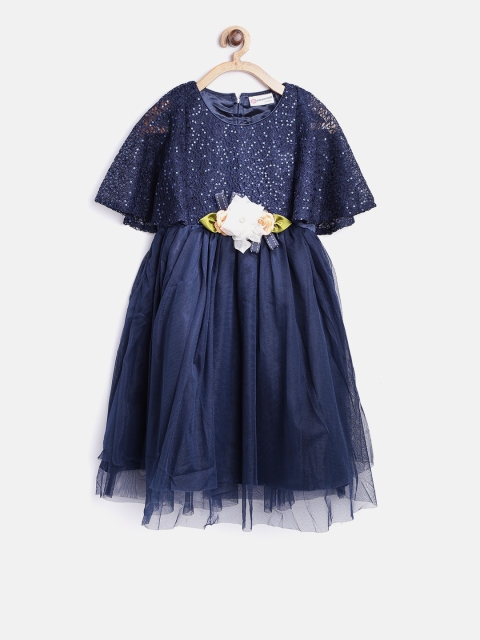 

Peppermint Girls Navy Blue Sequinned Fit & Flare Dress