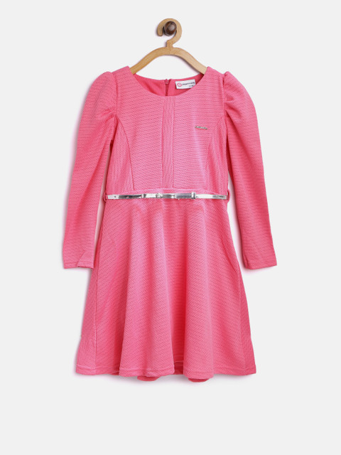 

Peppermint Girls Pink Self-Design Fit & Flare Dress