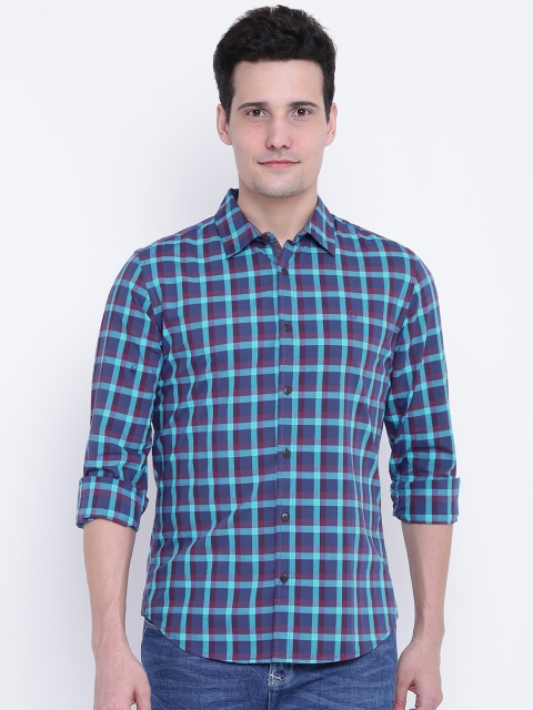 

United Colors of Benetton Men Blue & Red Slim Fit Checked Casual Shirt