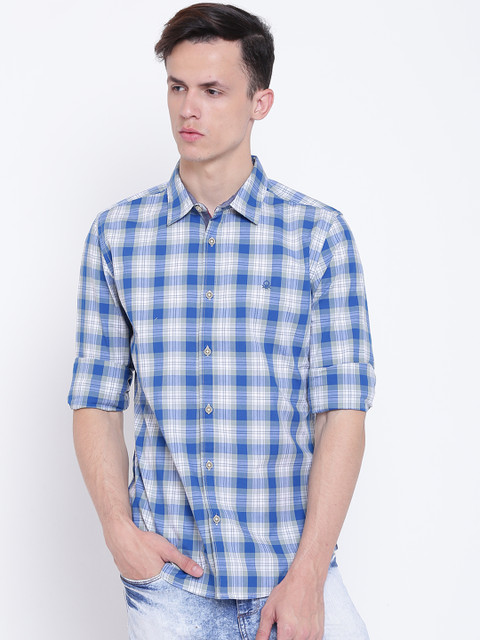 

United Colors of Benetton Men Blue & Off-White Slim Fit Checked Casual Shirt