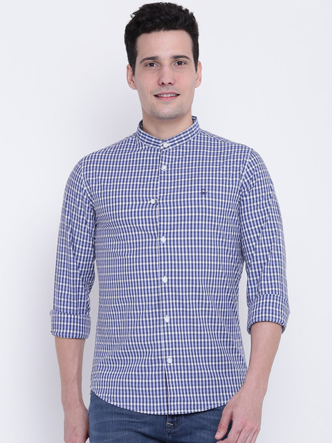 

United Colors of Benetton Men Blue & White Slim Fit Checked Casual Shirt