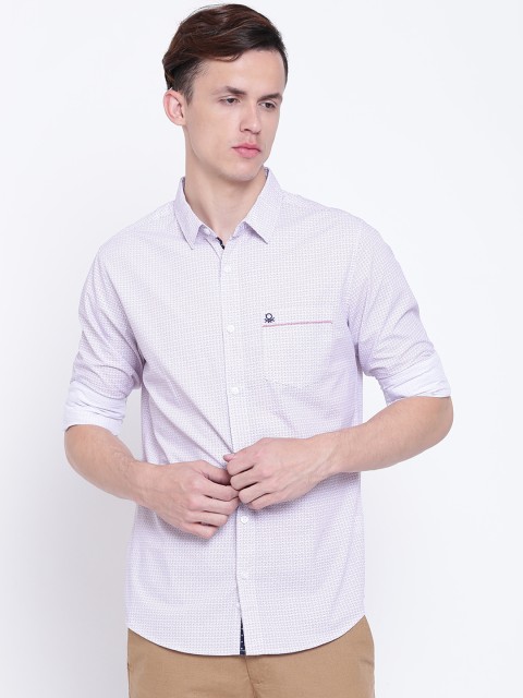 

United Colors of Benetton Men White & Red Slim Fit Printed Casual Shirt