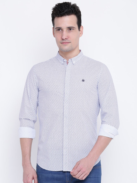 

United Colors of Benetton Men White & Blue Slim Fit Printed Casual Shirt