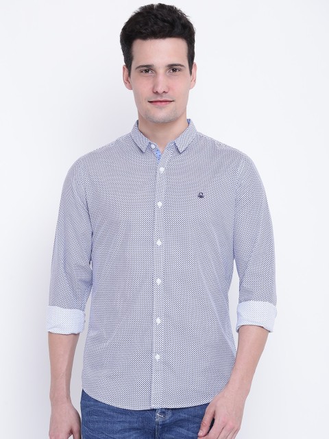 

United Colors of Benetton Men White & Navy Slim Fit Printed Casual Shirt