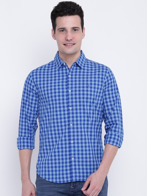 

United Colors of Benetton Men Blue Slim Fit Checked Casual Shirt