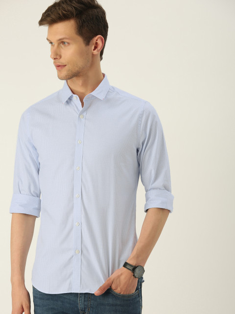 

United Colors of Benetton Men Blue & White Slim Fit Self-Design Casual Shirt