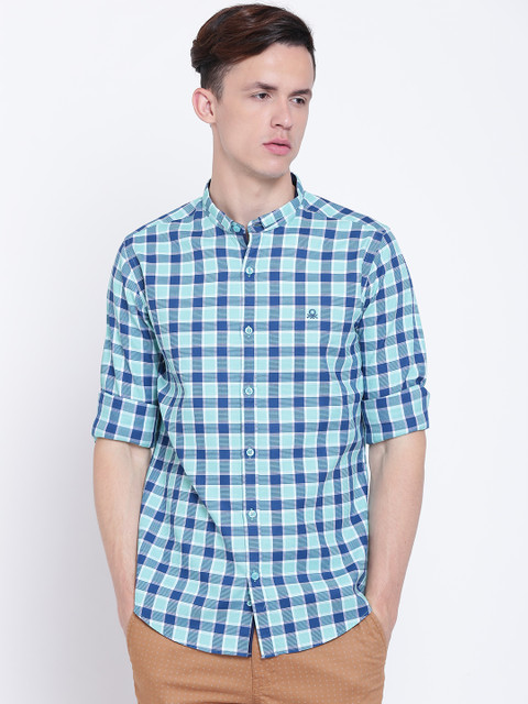 

United Colors of Benetton Men Green & Blue Checked Casual Shirt