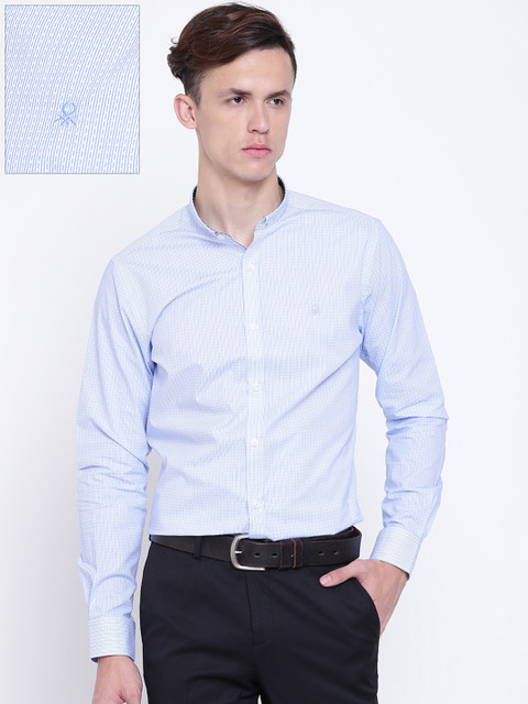 

United Colors of Benetton Men Blue & White Slim Fit Printed Formal Shirt