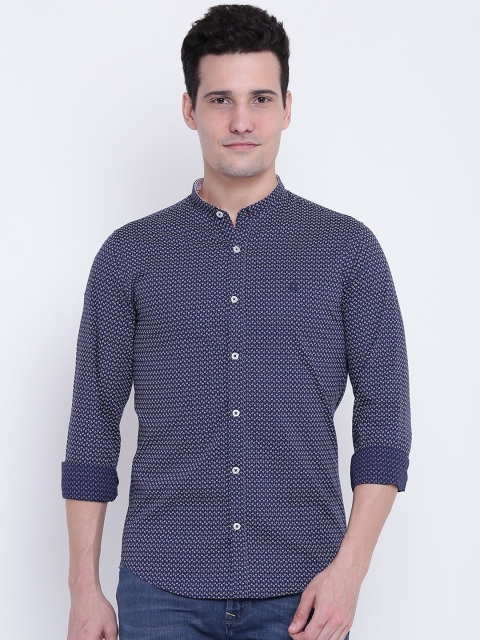 

United Colors of Benetton Men Navy & Off-White Slim Fit Printed Casual Shirt, Navy blue