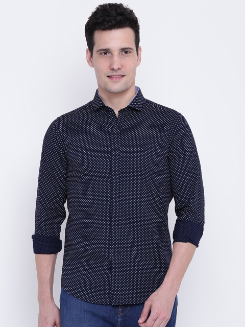 

United Colors of Benetton Men Navy & White Slim Fit Printed Casual Shirt, Navy blue
