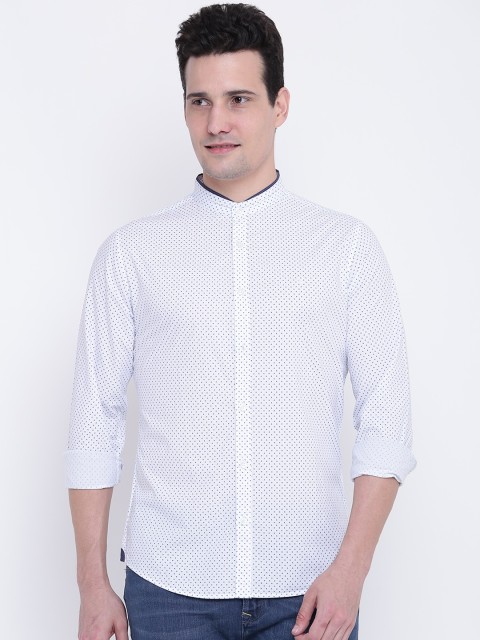 

United Colors of Benetton Men White & Blue Slim Fit Printed Casual Shirt