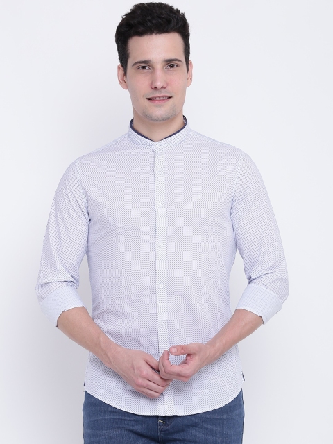 

United Colors of Benetton Men White & Blue Slim Fit Printed Casual Shirt