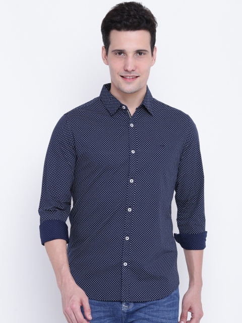 

United Colors of Benetton Men Navy & White Slim Fit Printed Casual Shirt, Navy blue