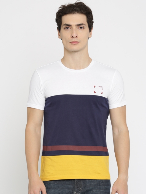 

United Colors of Benetton Men Navy & White Colourblocked Round Neck T-shirt, Navy blue