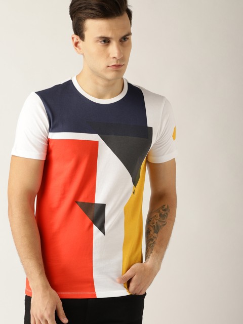 

United Colors of Benetton Men White Colourblocked Round Neck T-shirt