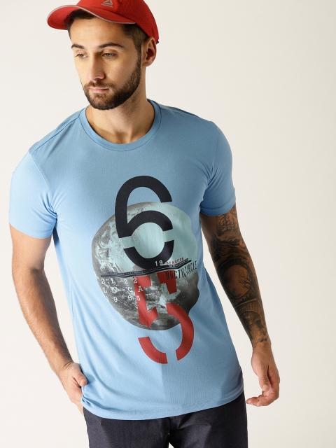 

United Colors of Benetton Men Blue Printed Round Neck T-shirt