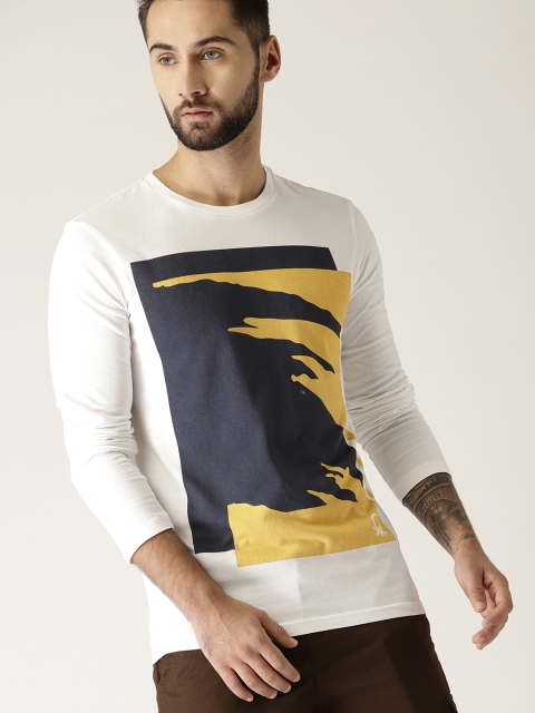 

United Colors of Benetton Men White Printed Round Neck T-shirt