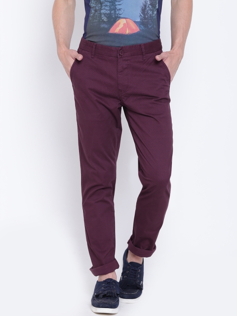 

United Colors of Benetton Men Burgundy Slim Fit Printed Chinos