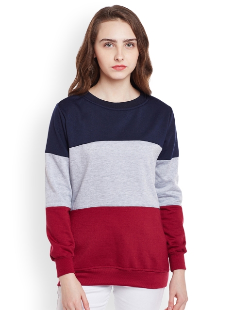 

Belle Fille Women Navy Blue & Grey Melange Colourblocked Sweatshirt