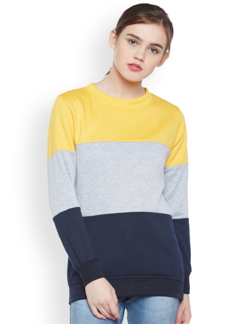 

Belle Fille Women Yellow & Grey Melange Colourblocked Sweatshirt