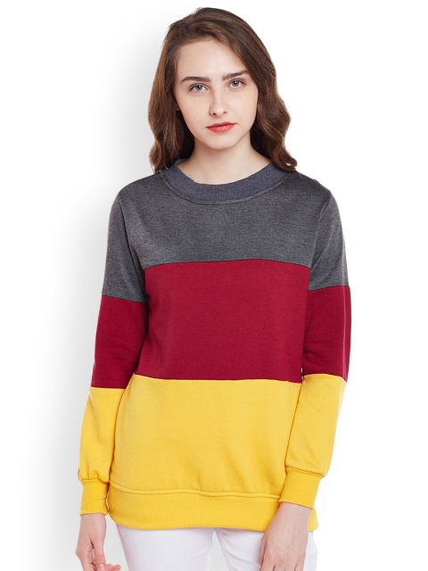 

Belle Fille Women Grey & Maroon Colourblocked Sweatshirt