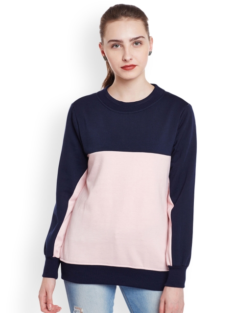 

Belle Fille Women Navy Blue & Pink Colourblocked Sweatshirt