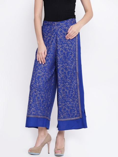 

RANGMANCH BY PANTALOONS Women Blue Printed Flared Palazzos